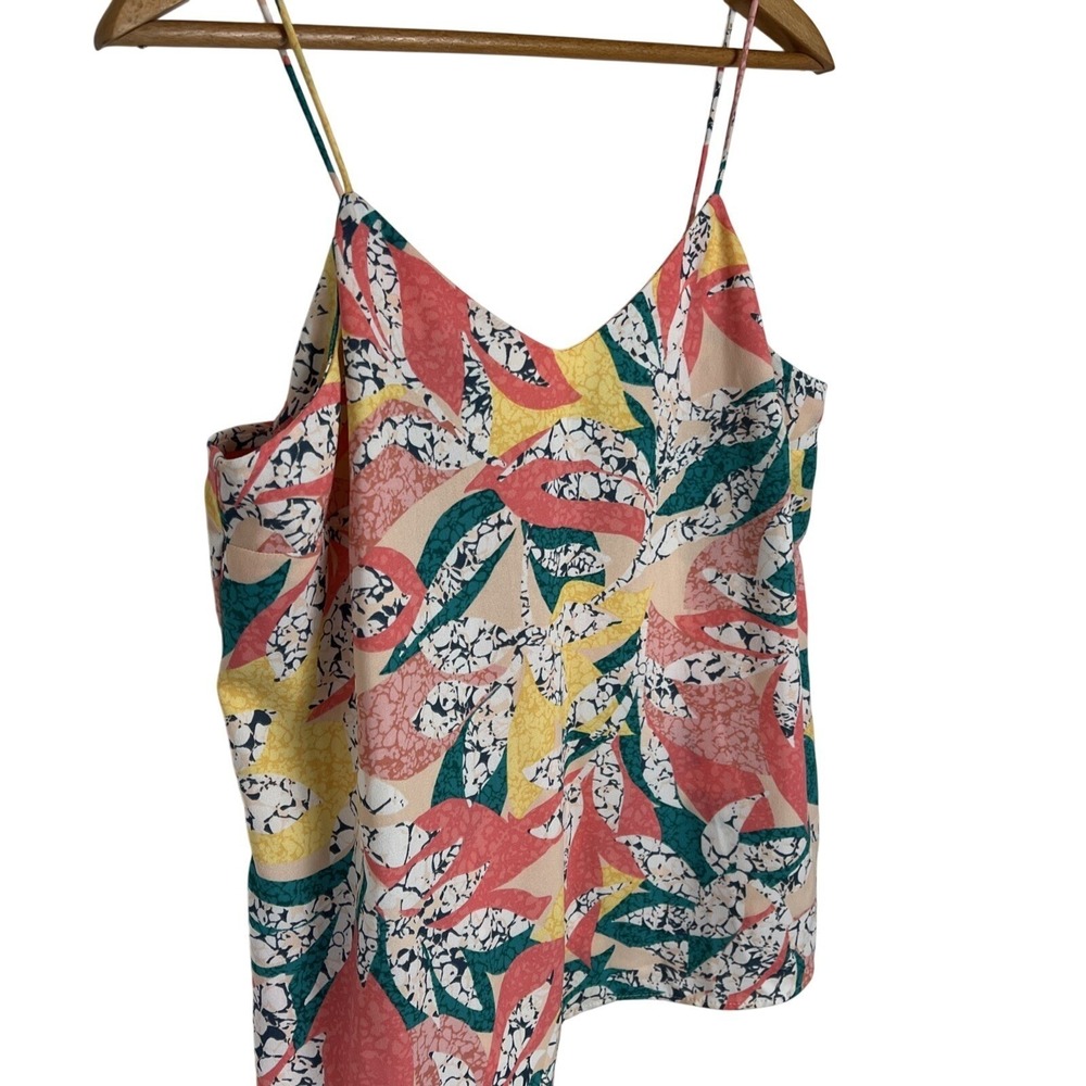 Nine West Tank Top Womens Medium Leaf Print V-Neck Cami Boho Summer Beach